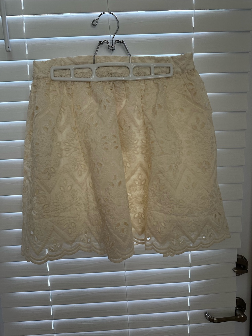 Skies Are Blue Cream Eyelet Mini Skirt